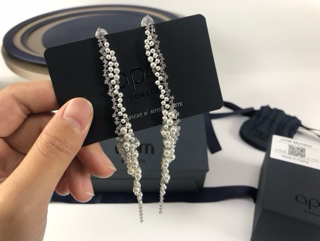 APM Monaco Elegant Silver Long Drop Earrings